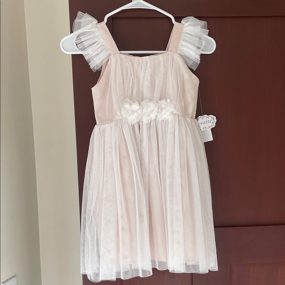 Popatu Pink and White Formal Kids Dress